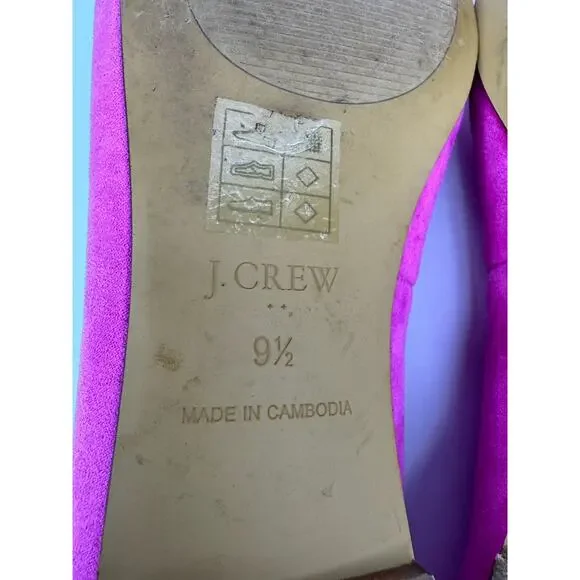 J Crew Ballet Flat Shoes Womens 9.5 Pink Bow Loafers Slip On Vegan Suede Preppy - Picture 12 of 13